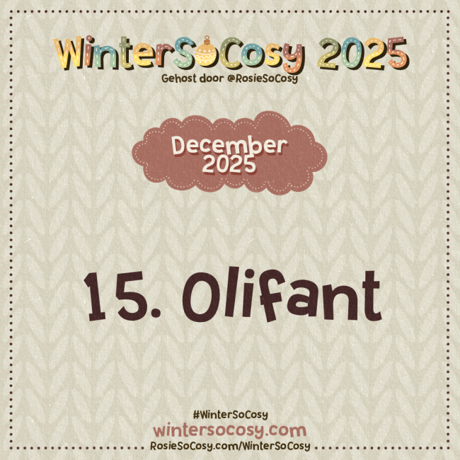 Aankondiging voor Day 15 van WinterSoCosy 2025. Het onderwerp is Olifant.