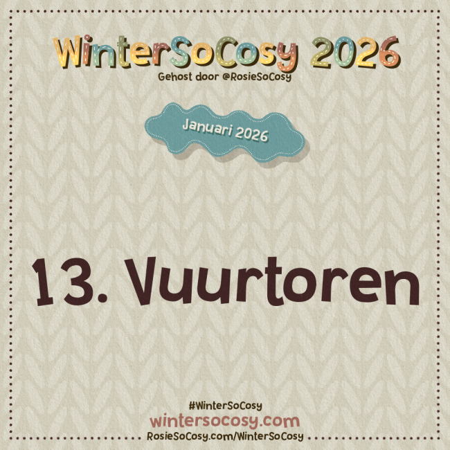 Aankondiging voor Dag 13 van WinterSoCosy Januari 2026. Het onderwerp is Vuurtoren.