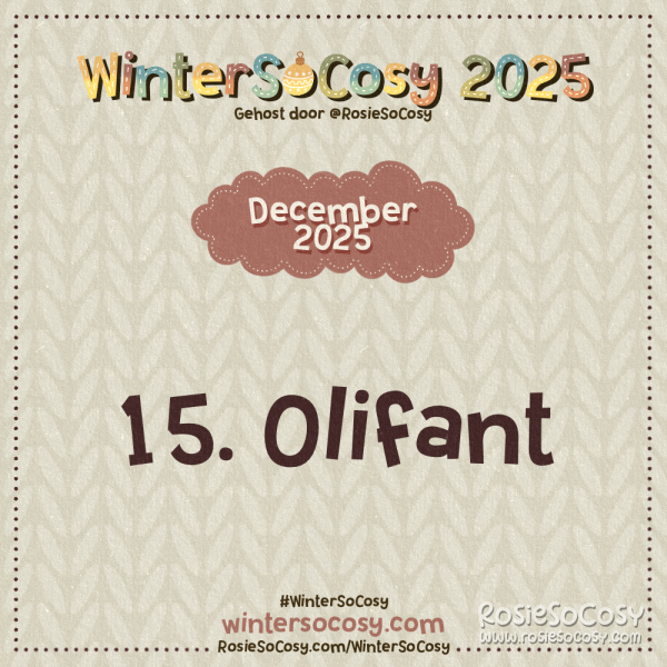 Aankondiging voor Day 15 van WinterSoCosy 2025. Het onderwerp is Olifant.