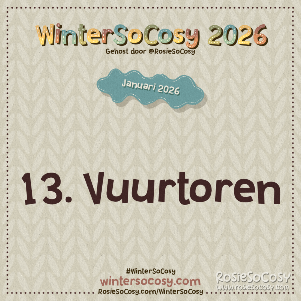 Aankondiging voor Dag 13 van WinterSoCosy Januari 2026. Het onderwerp is Vuurtoren.