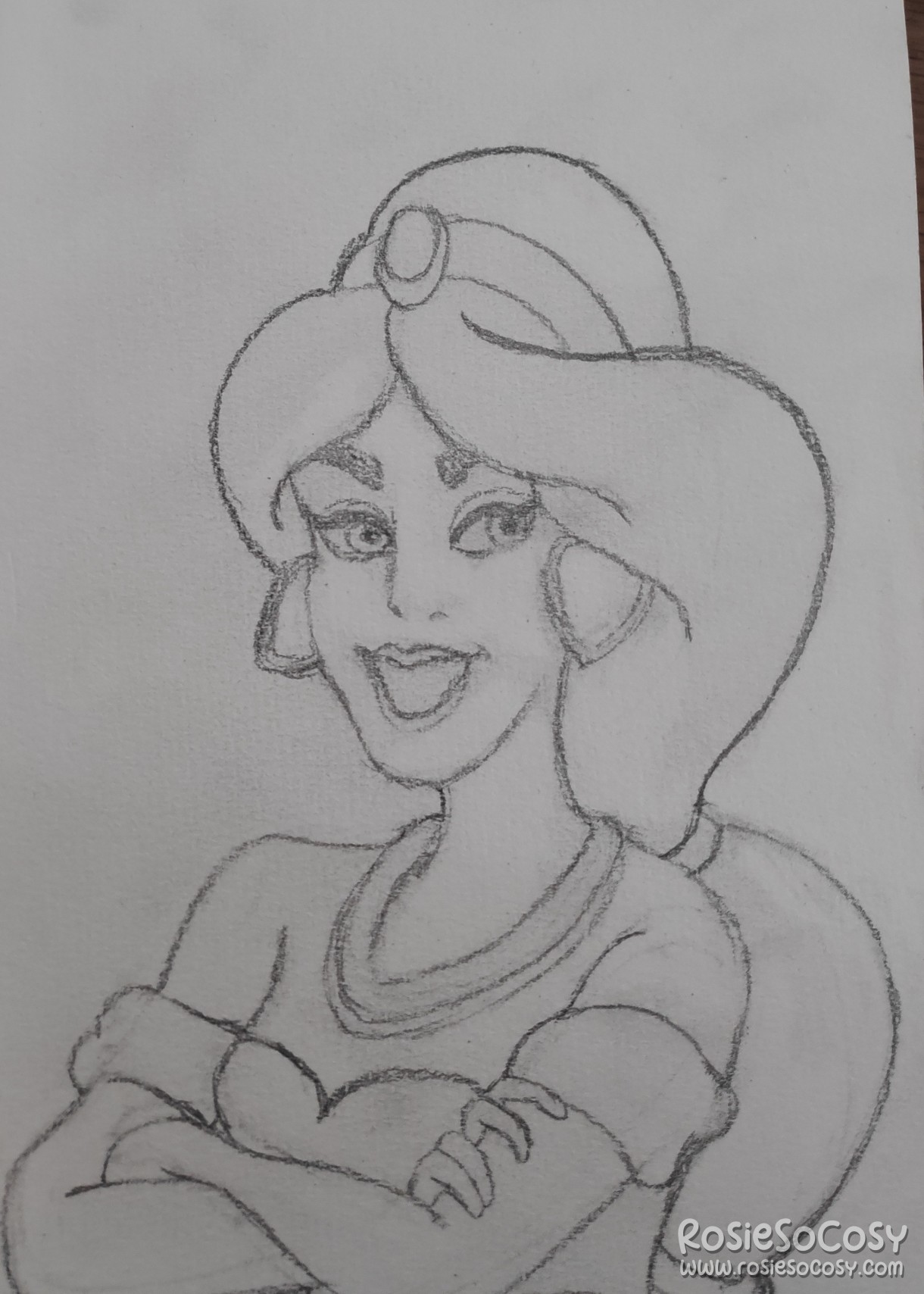 A pencil sketch of Jasmine from Aladdin.